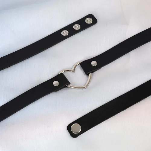 Vista 7 de Sinvini Gargantilla de cuero ajustable con corazón de amor punk PU collar gótico Egirl accesorios suave collar cadena para las mujeres
