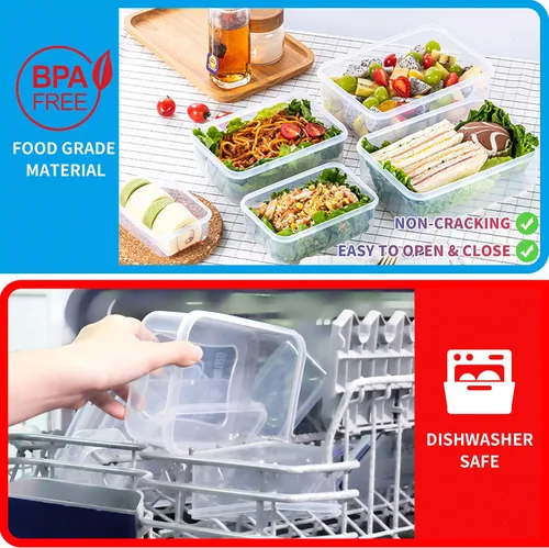 Vista 4 de 40 recipientes reutilizables de almacenamiento de alimentos con tapas herméticas, 100% de plástico a prueba de fugas, organizador de cocina de grado