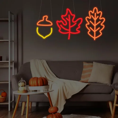 Vista 6 de ROCEEI 3 piezas de letrero de neón de Acción de Gracias 2026, luces de ventana de otoño, decoración de otoño, hojas de arce, bellota, luces LED