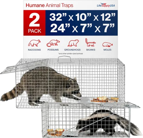 Vista 10 de Trampa humana para gatos callejeros de 24 pulgadas, jaula de animales vivos para gatitos salvajes, zarigüeya, mapache, conejo, armadillo, trampa