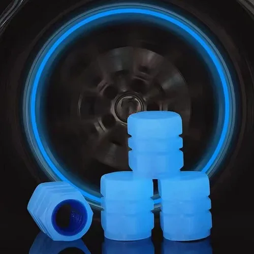 Vista 2 de 12 tapas universales fluorescentes para válvulas de neumáticos de automóvil, tapones luminosos para válvulas de neumáticos que brillan en la Azul-A