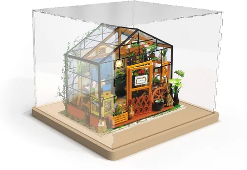 Vista 2 de Hands Craft Miniatures - Estuche de exhibición de casa de muñecas Cubierta antipolvo acrílica y base de madera Pantalla protectora y sin polvo