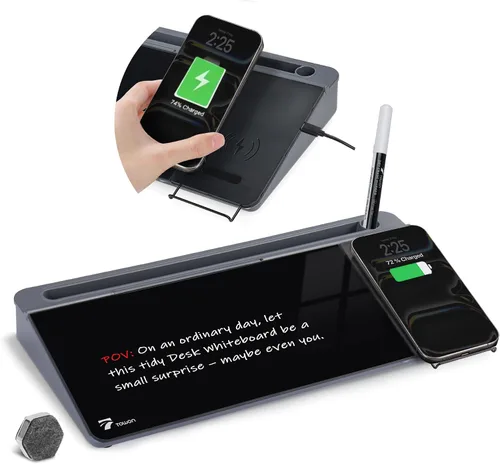 Vista 12 de TOWON Pizarra blanca pequeña y compacta de vidrio con almacenamiento, pizarra de borrado en seco de 12 x 7 pulgadas para escritorio, oficina