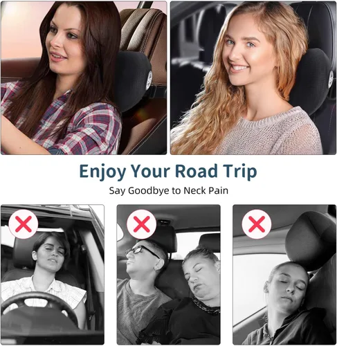 Vista 4 de SPRFUFLY Paquete de 2 almohadas para reposacabezas de coche, almohada de nube para coche con correa ajustable - 100% espuma viscoelástica y funda