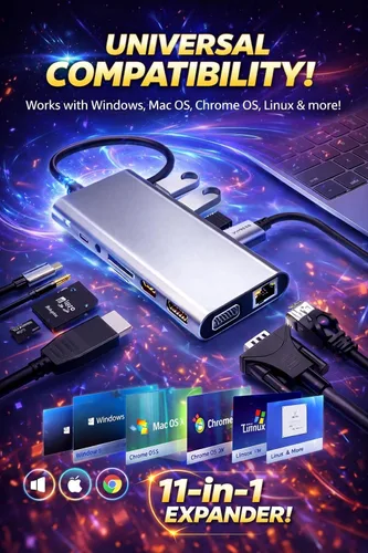 Vista 3 de Estación de acoplamiento multipuerto USB-C 11 en 1 con HDMI 4K, VGA, Ethernet, 100 W PD, USB 3.0, lector de tarjetas SD/TF y conector de audio