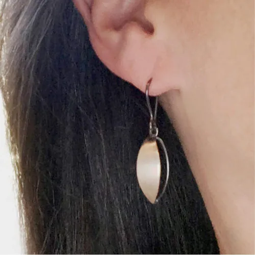 Vista 3 de Nature Inspired Geometric Earrings, Hook Dangle Drop, Sterling Silver Satin and Dark Oxidized Finish, Handmade in Peru. Great for Gift Sets.
