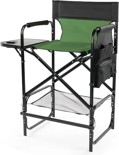 Vista 10 de 31'' Tall Directors Chair,Portable Seat Folding Camping Chair,High Bar Stool with Built-in Cup Holder, Side Table, Storage Pocket for Makeup Gray &