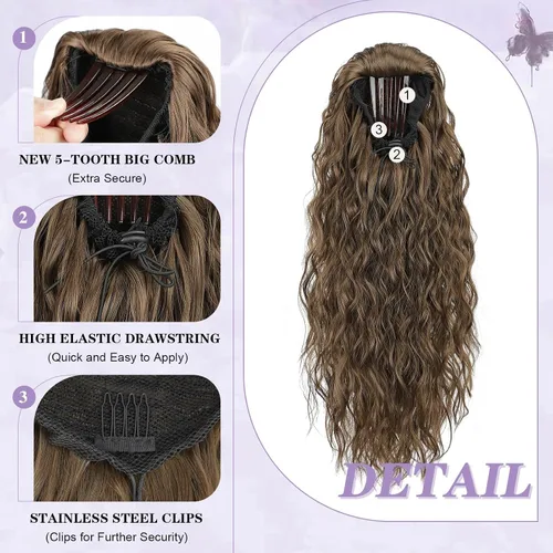 Vista 3 de Extensión de cola de caballo de 18 pulgadas, extensiones de cola de caballo de 18 pulgadas, extensiones de cabello sintético para cola de caballo