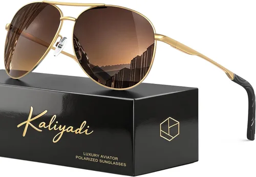 Vista 12 de KALIYADI Gafas de sol de aviador polarizadas para hombres y mujeres con A01-negro/Gris