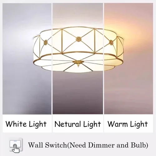 Vista 8 de Lámpara de techo empotrada de latón, lámpara de techo LED con 3 luces en forma de flor, pantalla de vidrio esmerilado, luz moderna cerca de techo