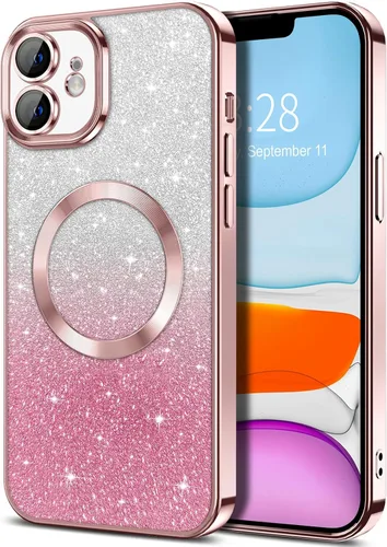 Vista 95 de Hython Funda para iPhone 13 Pro transparente con purpurina magnética [compatible con MagSafe] Protector completo de lente de cámara delgado