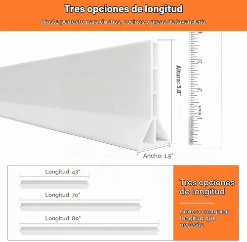 Vista 4 de Barrera de Agua para Umbral de Ducha de 3.8 Pulgadas de Alto, Plegable de 70 Pulgadas, Protector contra Salpicaduras de Agua de Ducha, Bloqueador