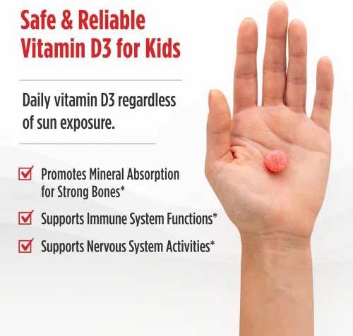 Vista 3 de Nordic Naturals Gomitas de Vitamina D3 para Niños, Explosión de Sandía Silvestre - 60 Gomitas - 400 UI Vitamina D3 - Salud Ósea, Inmunidad Saludable