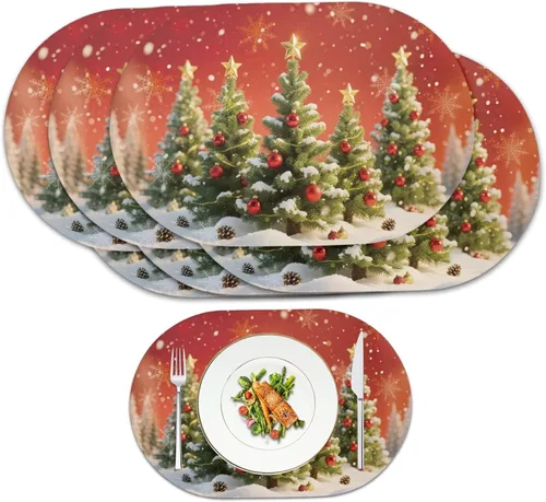 Vista 62 de Juego de 2 manteles individuales con luces de Navidad, resistentes al calor, antideslizantes, impermeables, a prueba de aceite, lavables, lavables