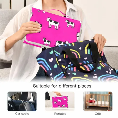 Vista 5 de Cows Portable Changing Pad with Built-in Pillow, Waterproof Foldable Baby Diaper Changing Pads, Diaper Mat for Boys and Girls