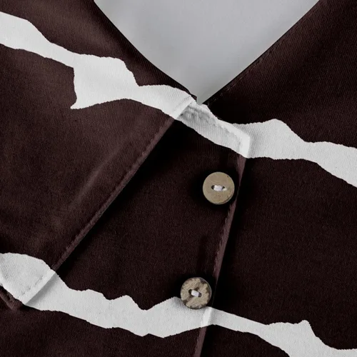 Vista 2 de Camisas de manga larga para mujer, blusa casual con estampado de rayas asimétricas con cuello en V y botones para otoño