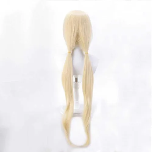 Vista 2 de Peluca de anime Tsunade cosplay, peluca larga amarilla con gorra de peluca gratis, para fiesta de disfraces, espectáculo de anime, evento