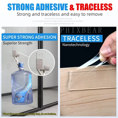 Vista 4 de PHIXBEAR Cinta de montaje extra grande de 1.2 x 240 pulgadas, súper resistente, doble cara, cinta adhesiva nanofuerte transparente y resistente