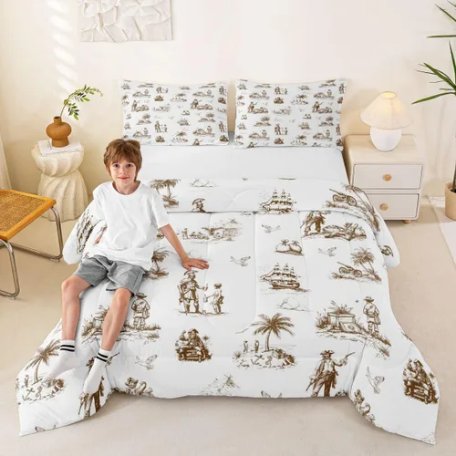 Vista 46 de Juego de edredón Lake House tamaño Twin, juego de ropa de cama náutica de navegación con ancla de 2 piezas para decoración de habitación de niños