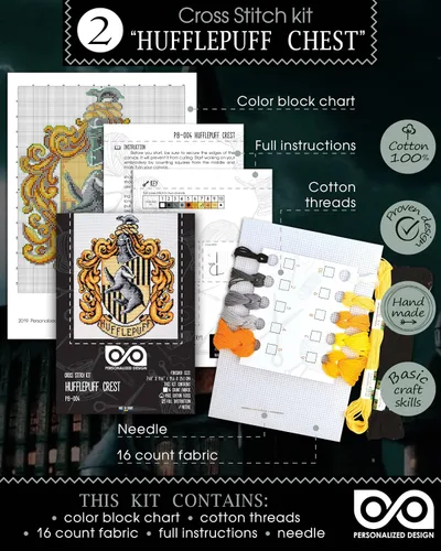 Vista 5 de Personalized.Design Kits de punto de cruz de conteo 'Hgwrts House Crests' - Juego de 5 kits de bordado para adultos Escudos 5 en 1 Hogwarts House