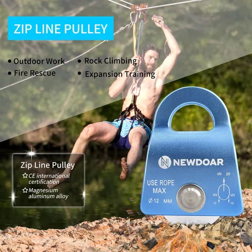 Vista 6 de NewDoar Micro Mobile Single Polea, 20kN (4500 lb) Max Rope 1/2 in para aparejos arboristas escalada rescate, certificado CE