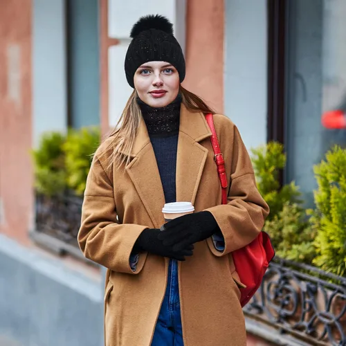 Vista 6 de 8 piezas de gorro de invierno cálido con pompón para mujer, gorro de punto calavera, calentadores de cuello, bufandas, guantes de punto