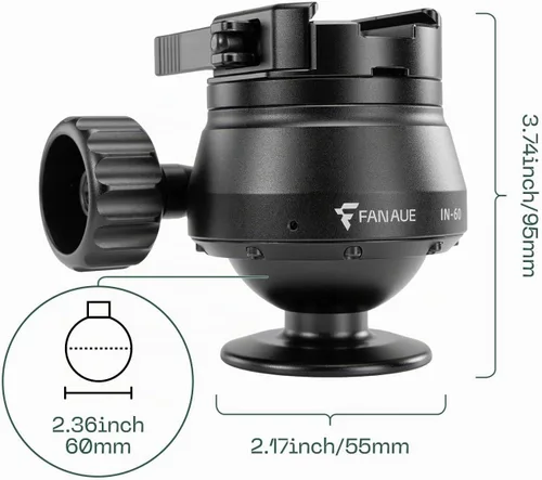 Vista 5 de FANAUE 60mm Tripod Ball Head Compatible with Arca Quick Release Plate,Quick Locking, Professional Aluminum Ball Head - IN-60T