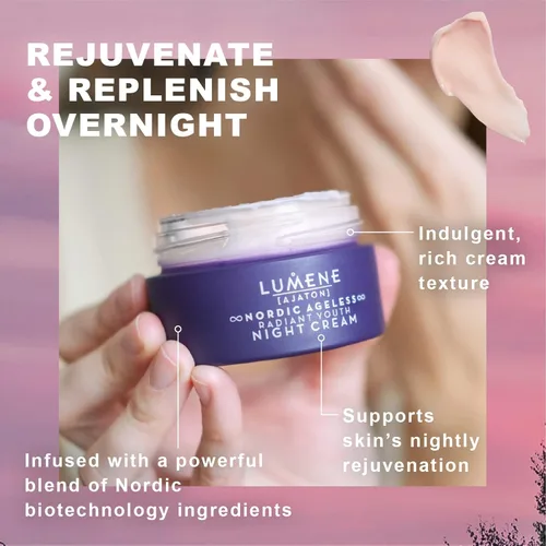 Vista 4 de Lumene Ajaton Radiant Youth Night Cream - Hidratante rejuvenecedor antienvejecimiento con antioxidantes, crema facial para líneas finas y arrugas
