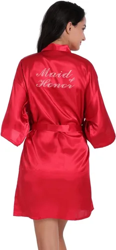Vista 47 de Bata de boda para mujer, para novia, dama de honor, corta, de satén, kimono, batas de seda para prepararse, fiesta nupcial