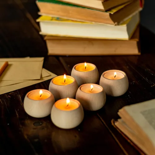 Vista 3 de Portavelas de madera hechos a mano para velas votivas y velas de té, juego de 6