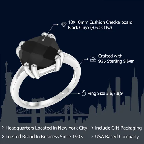 Vista 2 de Gem Stone King Anillo de compromiso de ónix negro de 3.60 quilates para mujer en plata de ley 925 Anillo de piedra natal de doble punta Tablero