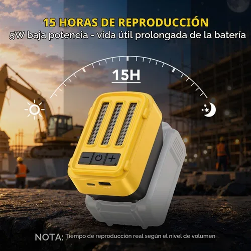 Vista 9 de Altavoz Bluetooth compatible con batería Dewalt de 20 V Max, altavoz inalámbrico con carga USB-A/C, para lugares de trabajo al aire libre, fiestas