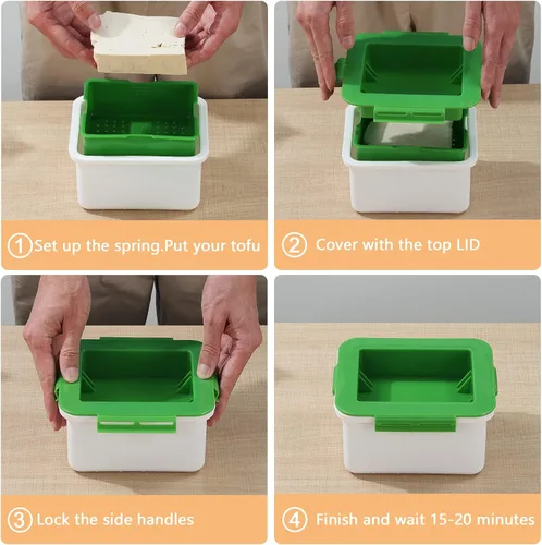 Vista 3 de Prensa de tofu apta para lavavajillas, escurridor de tofu ajustable, sin BPA, prensador de tofu vegano para eliminar el agua del tofu sedoso y firme