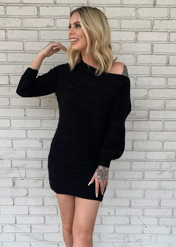 Vista 3 de KIRUNDO Vestido tipo suéter de punto trenzado de manga larga para mujer, para otoño e invierno, holgado, de gran