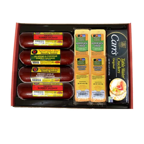 Vista 3 de Cesta de regalo con quesos y salchichas de Mancave, salchichón, quesos y galletas 100 % de Winsconsin, ¡ideal para obsequio!
