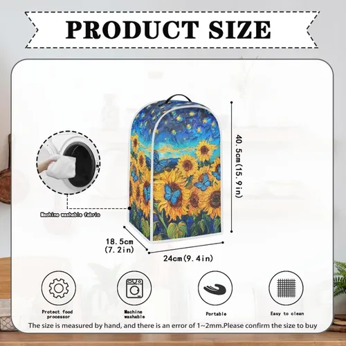 Vista 6 de Cubierta antipolvo para licuadora con estampado de girasol, funda para batidora de pie o cafetera, poliéster antihuellas dactilares, a prueba