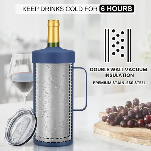 Vista 3 de MAXSO Vaso enfriador de vino de 42 onzas, regalo para los amantes del vino, cubo aislado al vacío de acero inoxidable 2 en 1, taza portátil