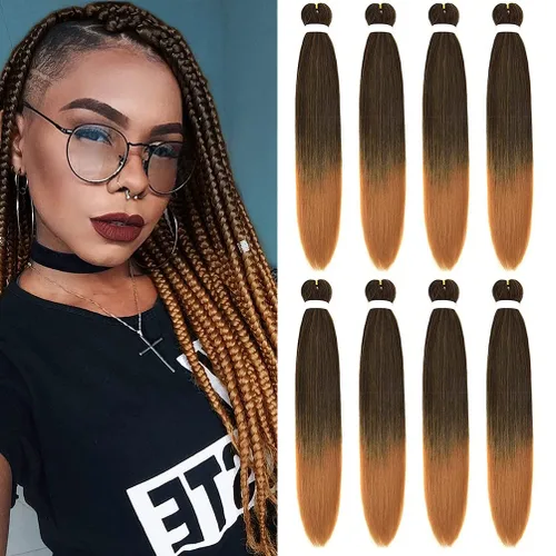 Vista 45 de 8 paquetes de extensiones preestiradas - 16 pulgadas de cabello trenzado premium, 55G/paquete, sin picazón, fijación en agua caliente, textura Perm