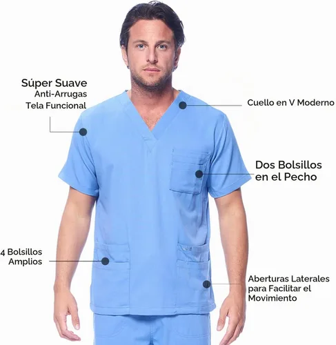 Vista 3 de Conjunto de uniforme sanitario Dagacci unisex, con cuello en V, súper elástico, conjunto de uniforme Negro