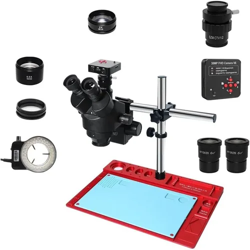 Vista 5 de Kit de accesorios para microscopio 38MP H_DMI USB Microscopio Digital Cámara 3.5X-90X Simul-Focal Trinocular Estéreo Microscopio Zoom Microscopio