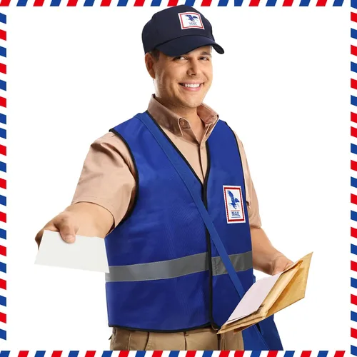 Vista 5 de Hicarer Disfraz de cartero para adultos, kit de portador de correo para adultos, disfraz de Halloween para adultos, juego de accesorios postales