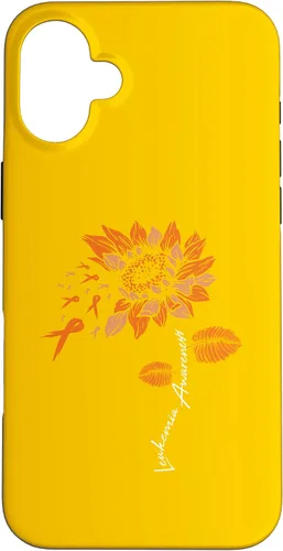Vista 22 de iPhone 16 Leukemia Blood Cancer Awareness Orange Ribbon Sunflower Case