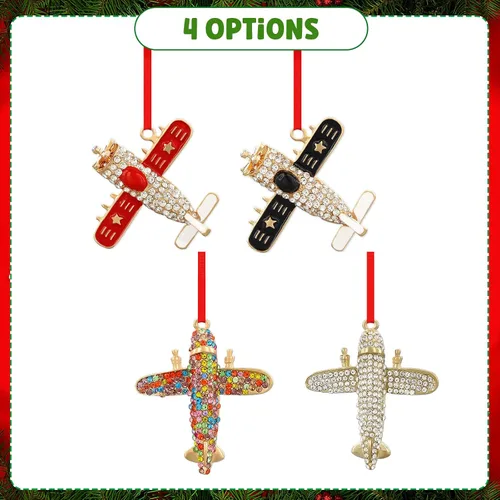 Vista 7 de WaaHome Adornos de Navidad de avión de metal 2025, adorno de recuerdo de avión plateado para decoraciones de árbol de Navidad, adornos únicos