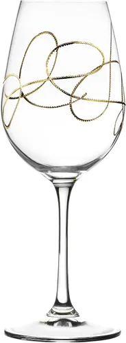 Vista 2 de Barski Vino, copa, vasos, cristal de cristal, juego de 4, con diseño de cadena de oro, hecho en Europa, 14 oz.