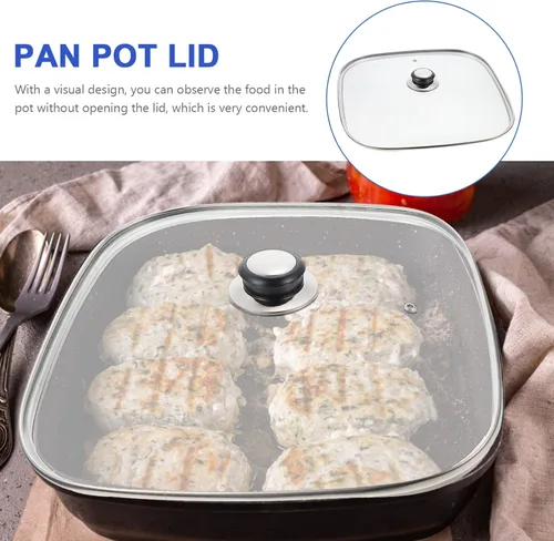 Vista 6 de UPKOCH Tapa cuadrada de vidrio templado con perilla redonda, cúpula de plancha transparente para olla, protector de cacerola, utensilios de cocina