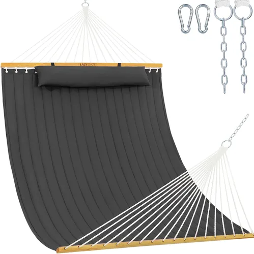 Vista 12 de Lazy Daze Hammocks Hamaca de tela acolchada doble de 12 pies con barra separadora y almohada desmontable, hamaca para 2 personas para exteriores