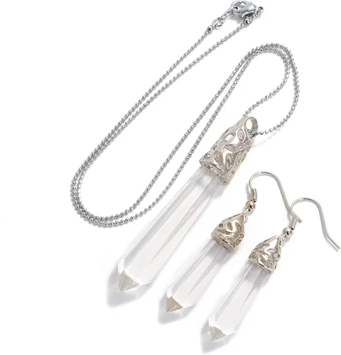 Vista 9 de AD Beads - Juego de colgante y aretes con piedras preciosas naturales hexagonales con punta, chakra Reiki Negro ágata