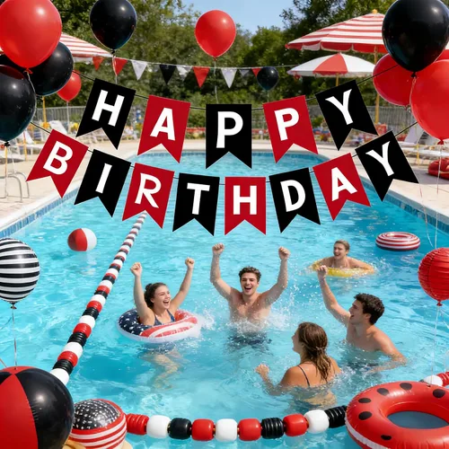 Vista 7 de Cartel de feliz cumpleaños negro y rojo – Guirnalda de letras de bricolaje, pancartas colgantes para pared y puerta, decoraciones de fiesta