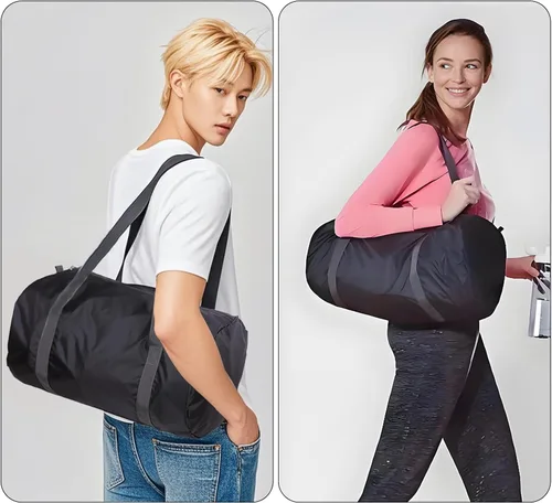 Vista 7 de Bolsa de viaje plegable, bolsa de gimnasio ligera y portátil, bolsas deportivas para mujeres y hombres, para campamento, fitness y excursiones