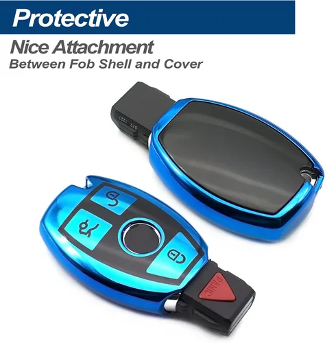 Vista 2 de Compatible con Mercedes Benz C E S G M CLS CLK G R Class Sprinter 300 Series Smart TPU Funda para Llavero Remoto, Estuche Protector con Guante